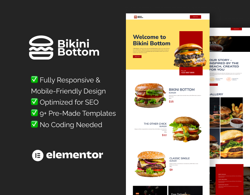burger restaurant Elementor template