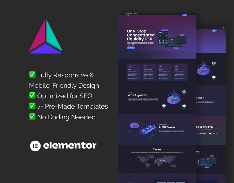cryptocurrency WordPress Elementor template