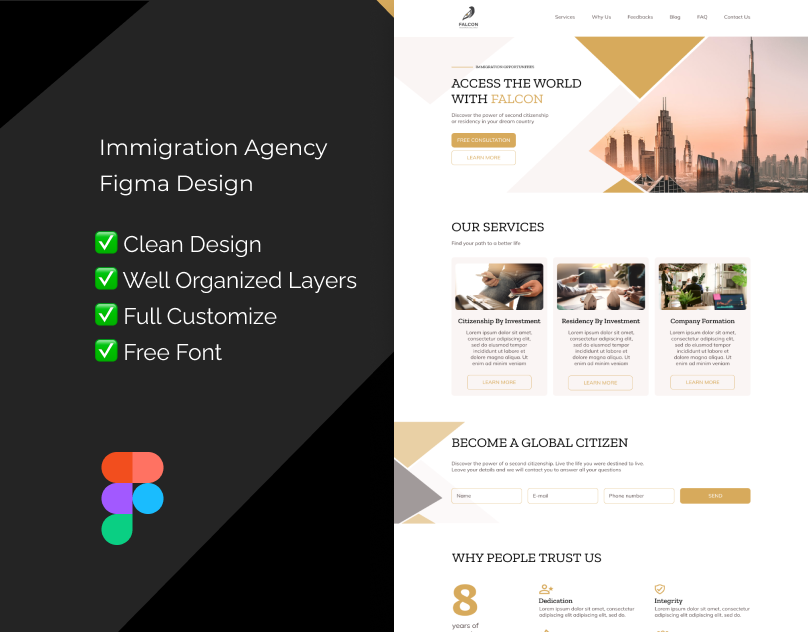 Falcon – Figma Design Template for Immigration Agencies & Visa Services
