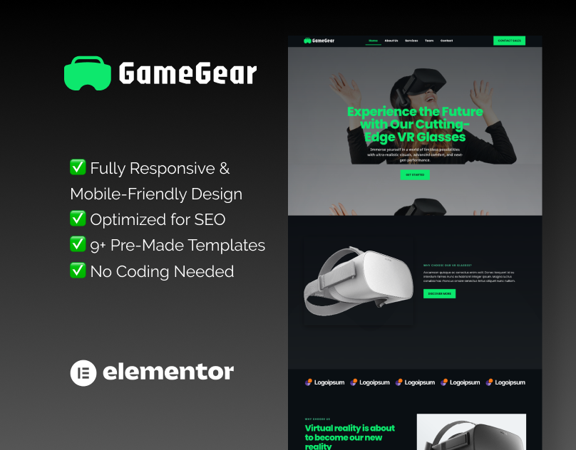 gaming Elementor template kit