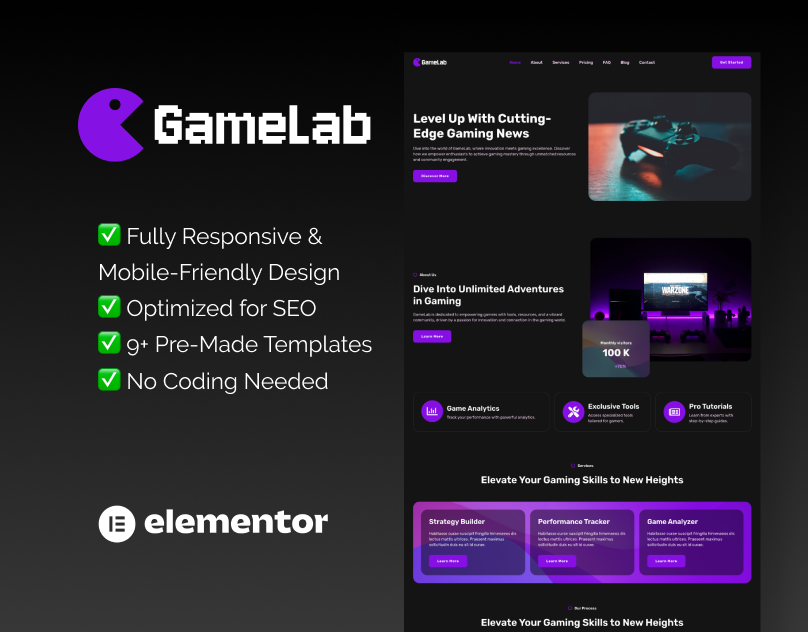 gaming Elementor template kit