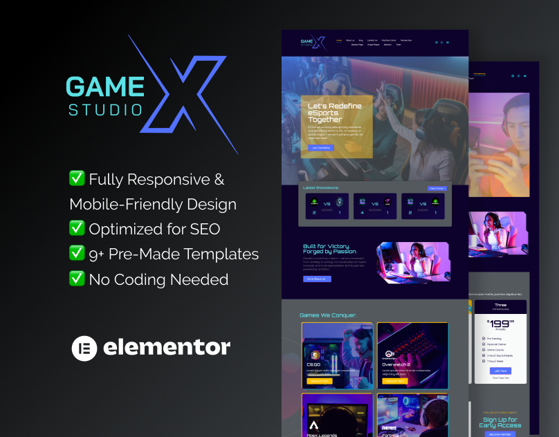 esports Elementor template kit
