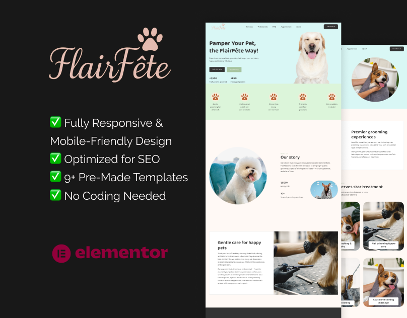 grooming Elementor template kit
