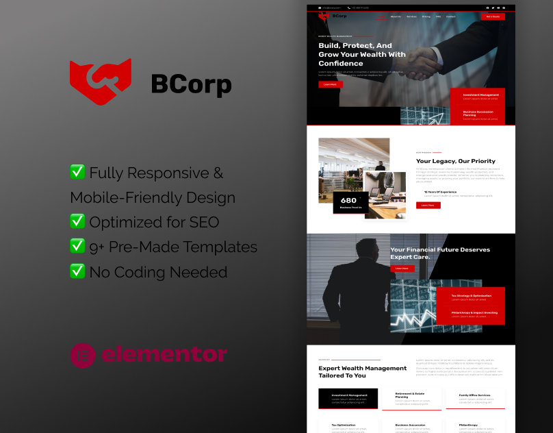 wealth management Elementor template