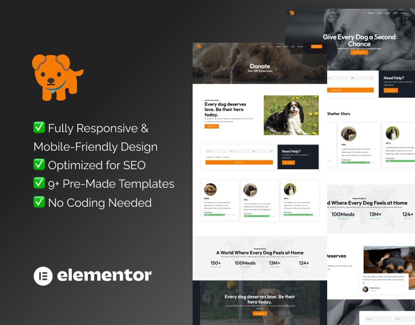 dog rescue Elementor template