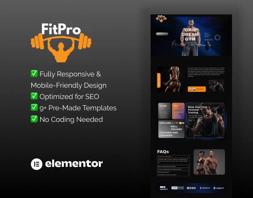 fitness Elementor template kit