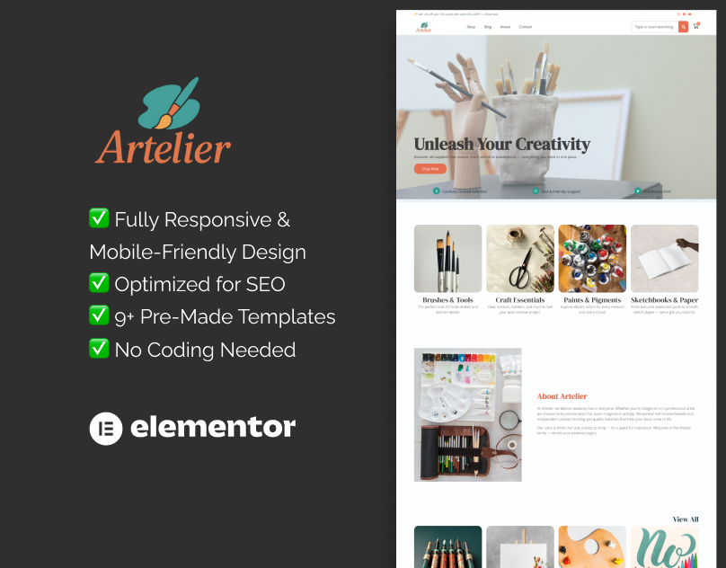 art supplies Elementor template
