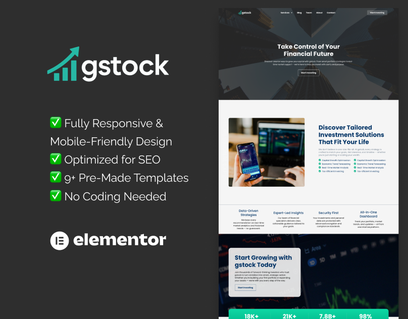 Elementor template for investment