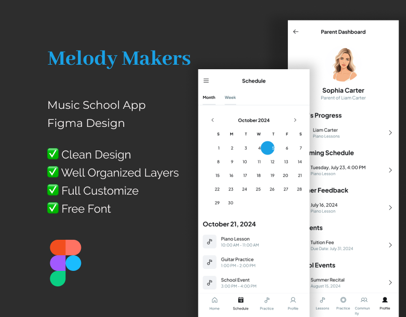 music school Figma app template