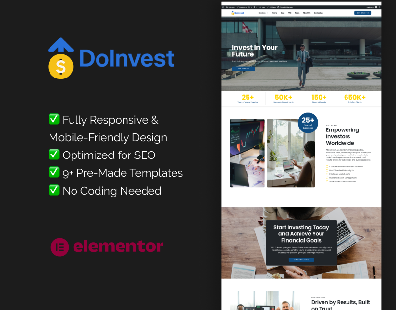 investment financial services Elementor template